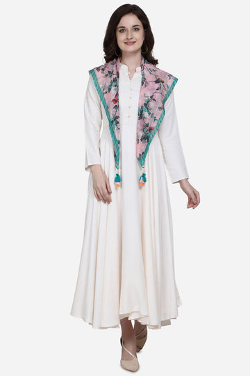 Floral Print Pink Color Pure Cotton Scarf
